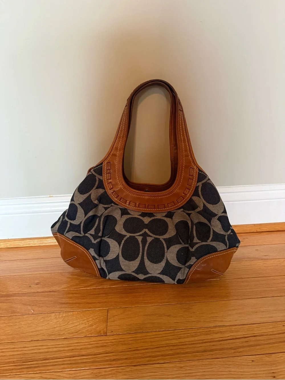 Coach Ergo Signature Denim Pleated Hobo Bag w/ Large Kisslock & Tattersall
